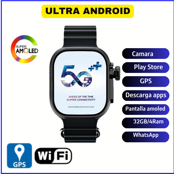 Ultra Smartwatch  Android  Wifi  GPS  Cámara giratoria 180°  4 RAM+ 32 ROM AMOLED PLAY STORE