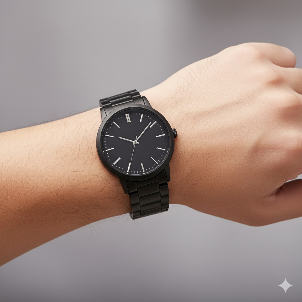 Correa de Reloj Negro de Metal de 22 mm Acero Inoxidable