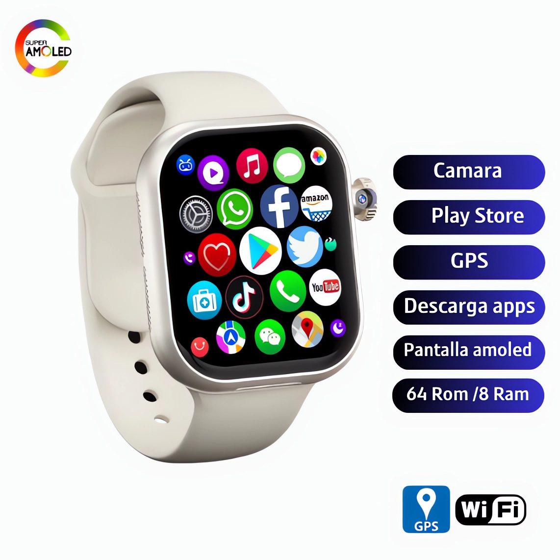 S10 Android  VP29 64Gb 8 RAM Wifi GPS Cámara giratoria 180° AMOLED PLAY STORE Smartwatch