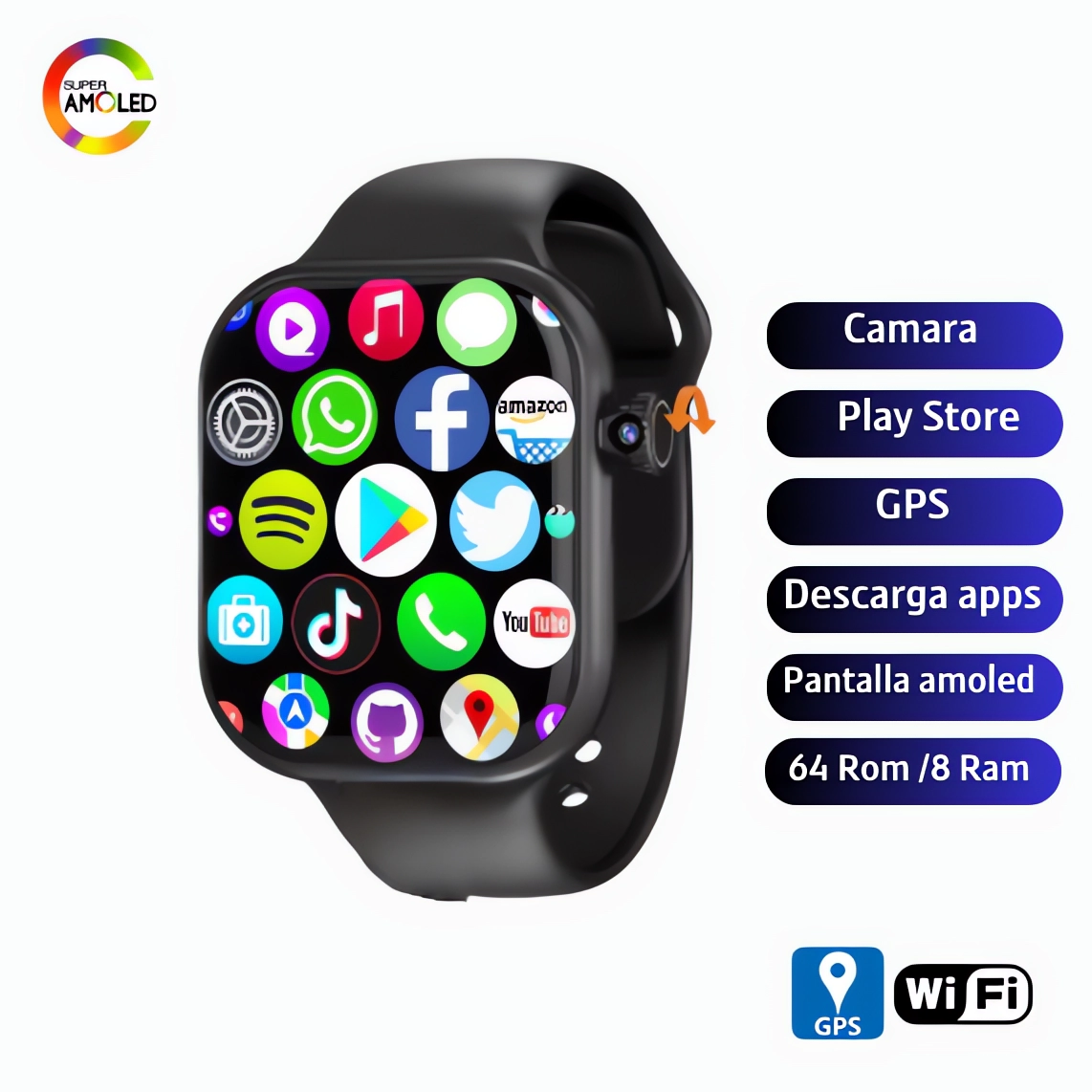 S10 Android  VP29 64Gb 8 RAM Wifi GPS Cámara giratoria 180° AMOLED PLAY STORE Smartwatch