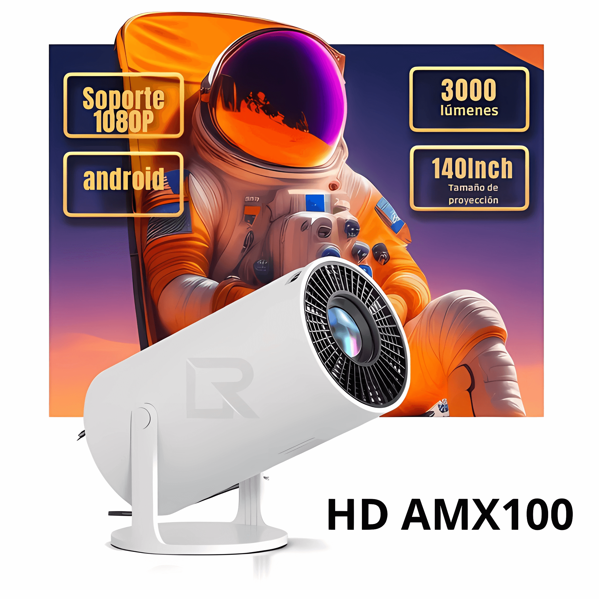 Proyector Portátil para Hogar y Exterior AMX-100 - Diseño Compacto y Ligero para Entretenimiento en Interiores y Noches de Cine